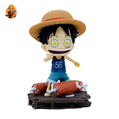 Figurine de Ruffy de One Piece en train de manger joyeusement.-Ma boutique